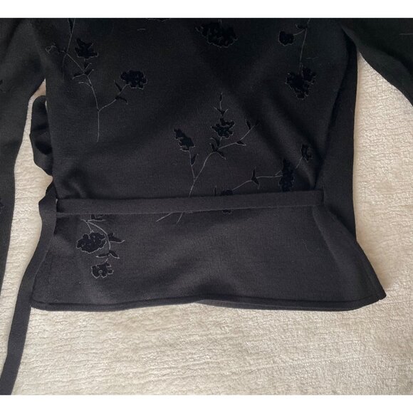 Jones New York Top Size 0P Black Wrap Knit Velvet Floral Vintage 1990s Elegant - Picture 13 of 14